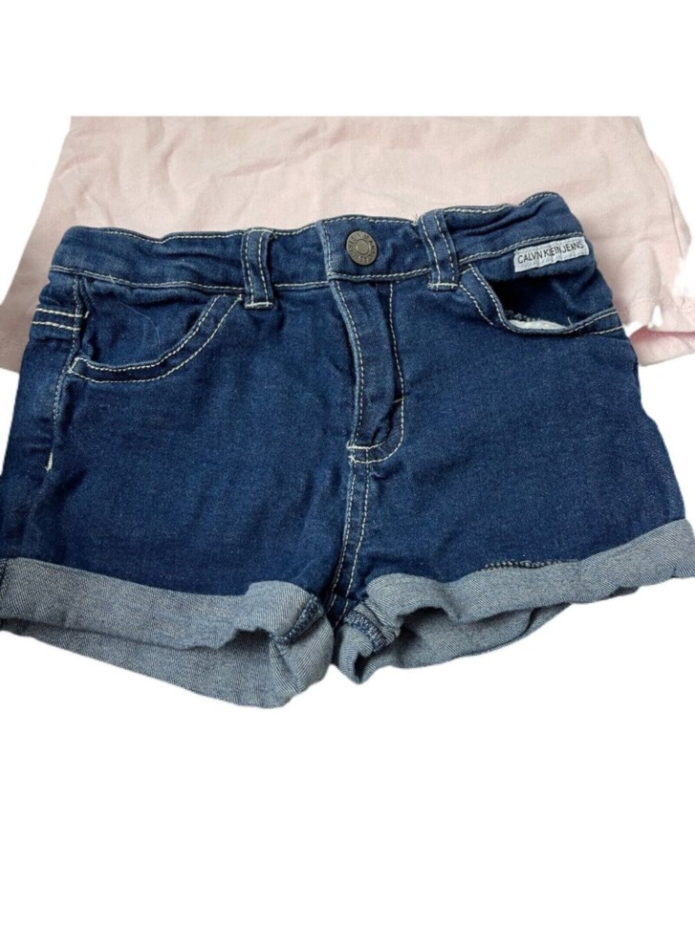 Calvin Klein Girls Size 4T 3-Piece Outfit Pink T-Shirt Blue Shorts Striped Top - Picture 2 of 7